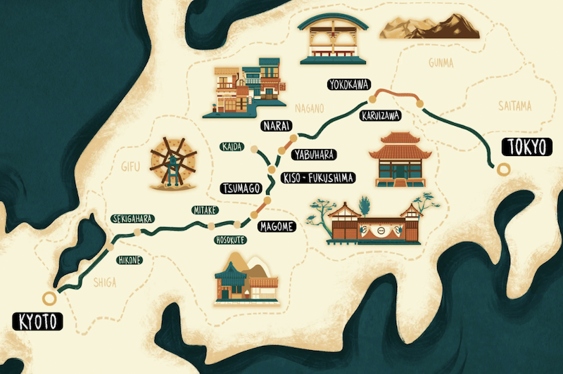 Map of the ancient Nakasendo road